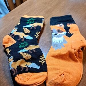 Fox Patterned Socks - Orange and Black Set Of 2/ BUNDLE ONLY